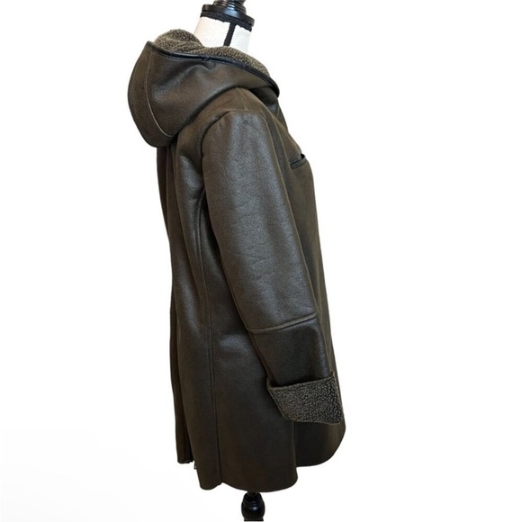 Sam Edelman Sydney Hooded Faux Leather Shearling Brown Coat Medium - Picture 7 of 14